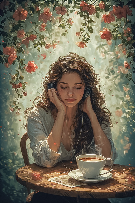 Kaffekopp och blommor